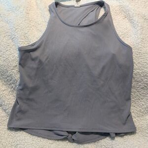 Yogalicious Gray Overlapped Open Back Sleeveless Yoga Workout Top Sz S Loose Fit
